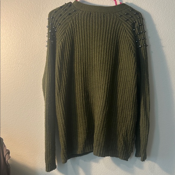 Love  by Design Olive green Knit Cardigan with Studded Shoulders Size  M - Picture 7 of 9